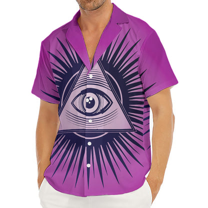 Purple Eye of Providence Print Men's Deep V-Neck Shirt