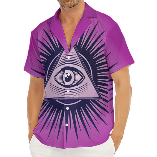 Purple Eye of Providence Print Men's Deep V-Neck Shirt