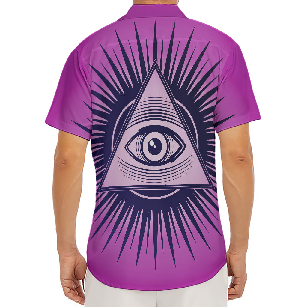 Purple Eye of Providence Print Men's Deep V-Neck Shirt