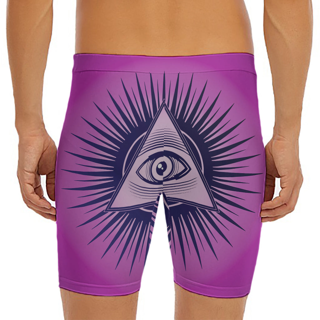Purple Eye of Providence Print Men's Long Boxer Briefs