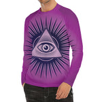 Purple Eye of Providence Print Men's Long Sleeve Rash Guard