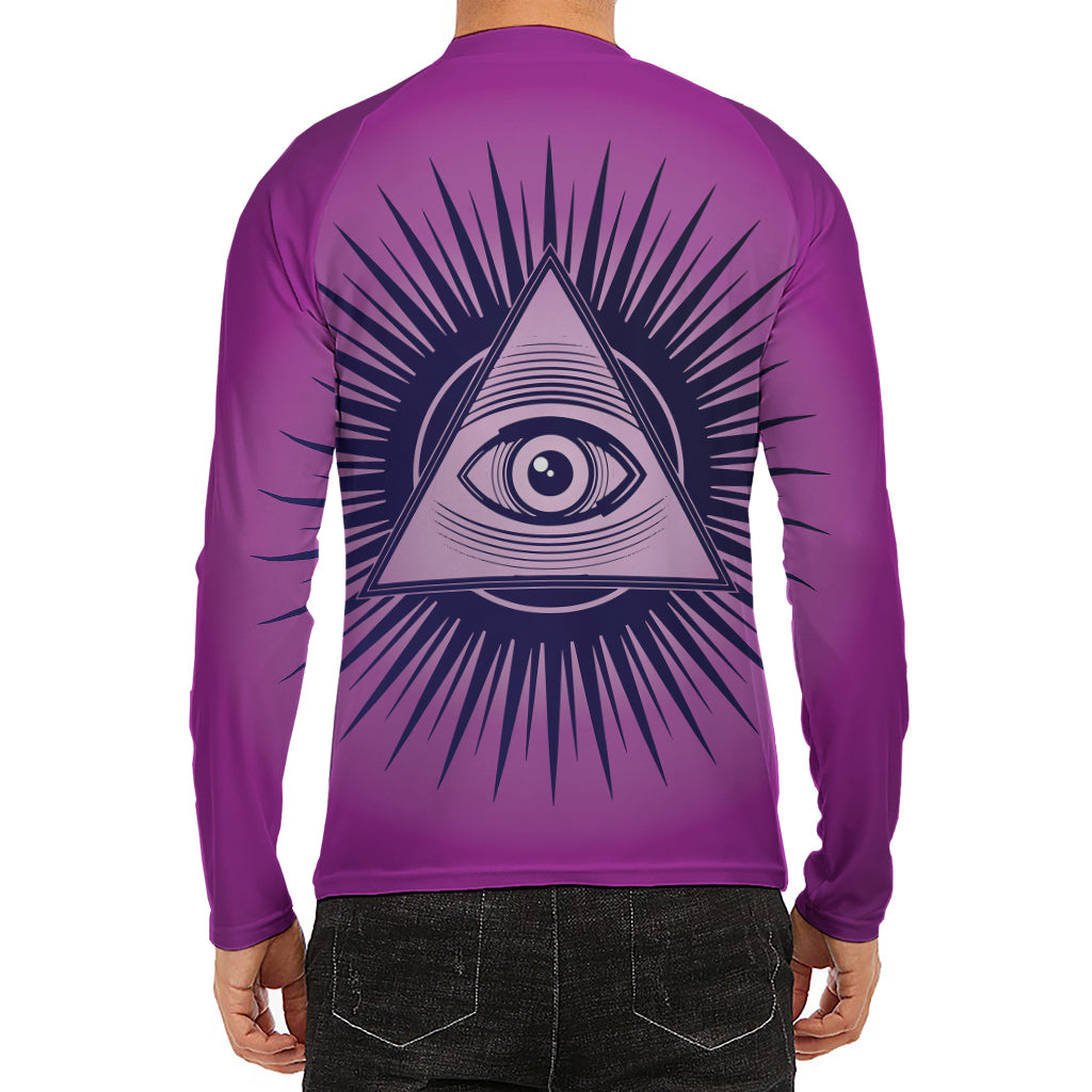 Purple Eye of Providence Print Men's Long Sleeve Rash Guard