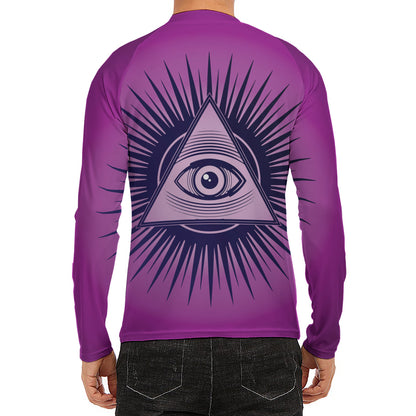 Purple Eye of Providence Print Men's Long Sleeve Rash Guard