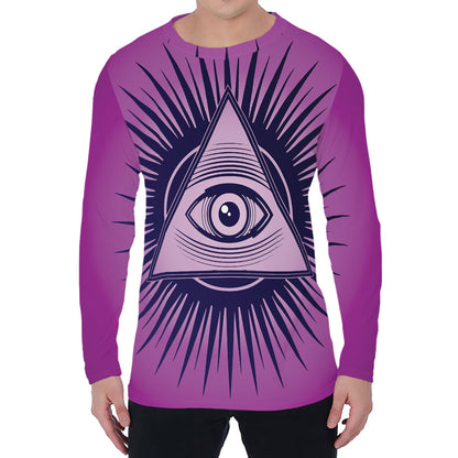 Purple Eye of Providence Print Men's Long Sleeve T-Shirt