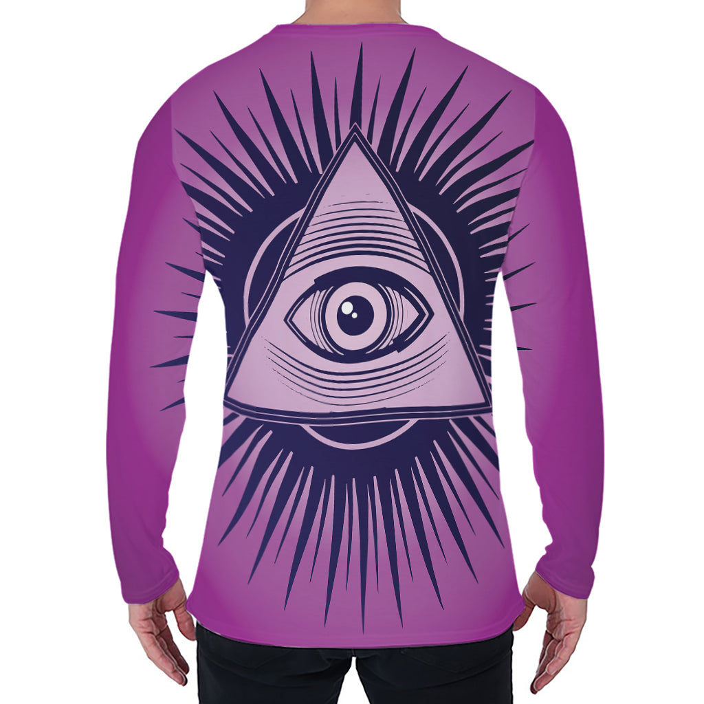 Purple Eye of Providence Print Men's Long Sleeve T-Shirt