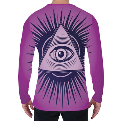 Purple Eye of Providence Print Men's Long Sleeve T-Shirt