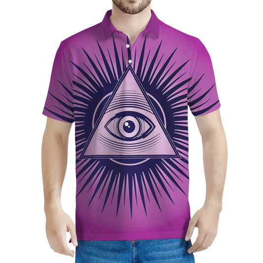 Purple Eye of Providence Print Men's Polo Shirt