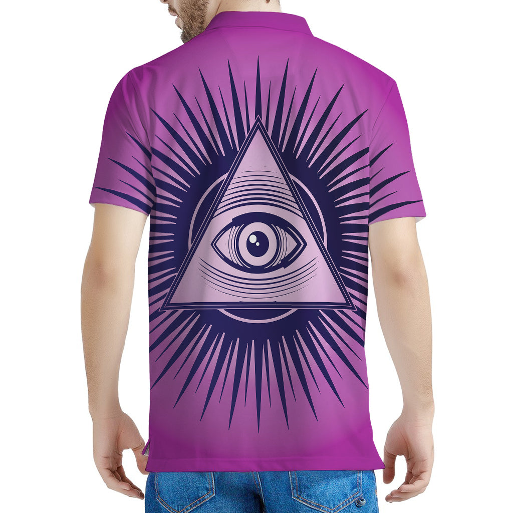Purple Eye of Providence Print Men's Polo Shirt