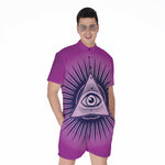 Purple Eye of Providence Print Men's Rompers