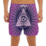 Purple Eye of Providence Print Men's Split Running Shorts