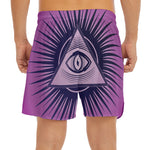 Purple Eye of Providence Print Men's Split Running Shorts