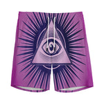 Purple Eye of Providence Print Men's Sports Shorts