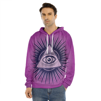 Purple Eye of Providence Print Men's Velvet Pullover Hoodie