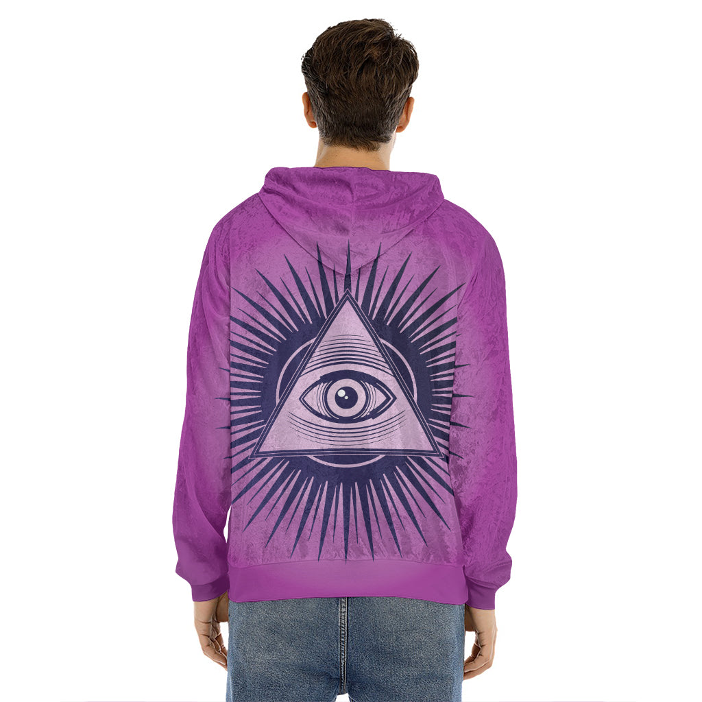 Purple Eye of Providence Print Men's Velvet Pullover Hoodie