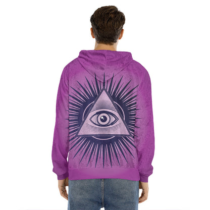 Purple Eye of Providence Print Men's Velvet Pullover Hoodie