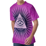 Purple Eye of Providence Print Men's Velvet T-Shirt