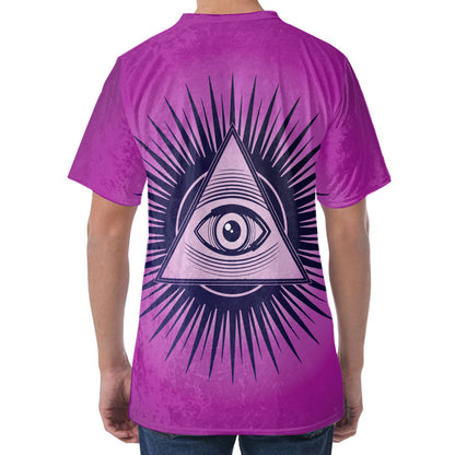 Purple Eye of Providence Print Men's Velvet T-Shirt