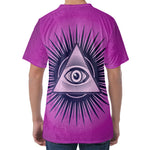 Purple Eye of Providence Print Men's Velvet T-Shirt