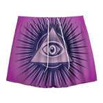 Purple Eye of Providence Print Mesh Shorts
