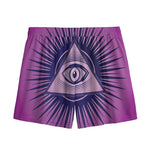Purple Eye of Providence Print Mesh Shorts