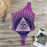 Purple Eye of Providence Print One Shoulder Bodysuit