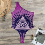 Purple Eye of Providence Print One Shoulder Bodysuit