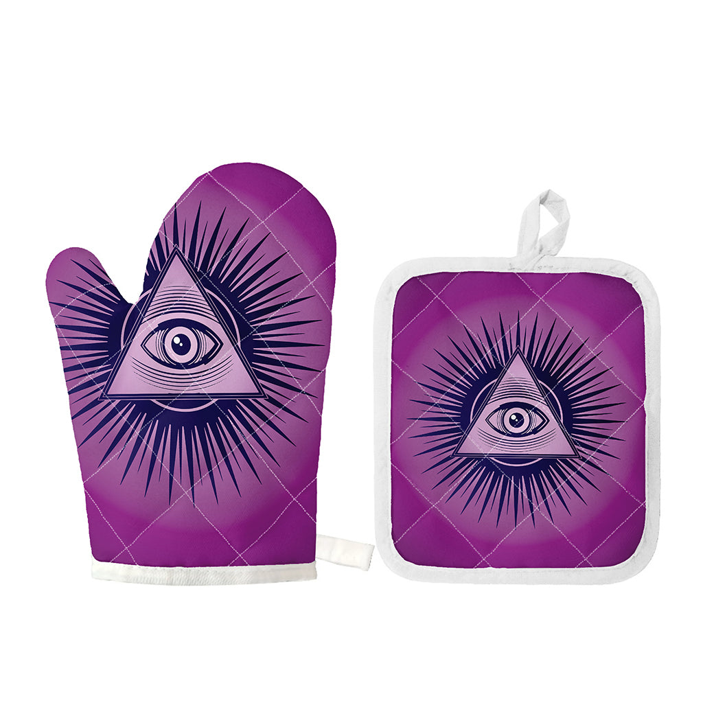 Purple Eye of Providence Print Oven Mitt And Pot Holder Set