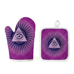 Purple Eye of Providence Print Oven Mitt And Pot Holder Set