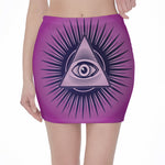 Purple Eye of Providence Print Pencil Mini Skirt