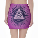 Purple Eye of Providence Print Pencil Mini Skirt