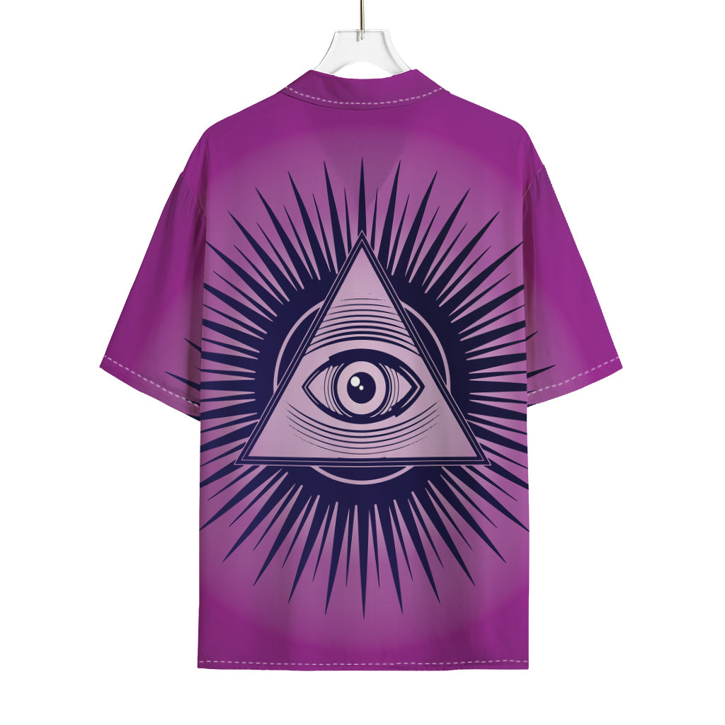 Purple Eye of Providence Print Rayon Hawaiian Shirt