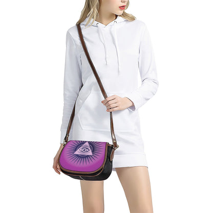 Purple Eye of Providence Print Saddle Bag