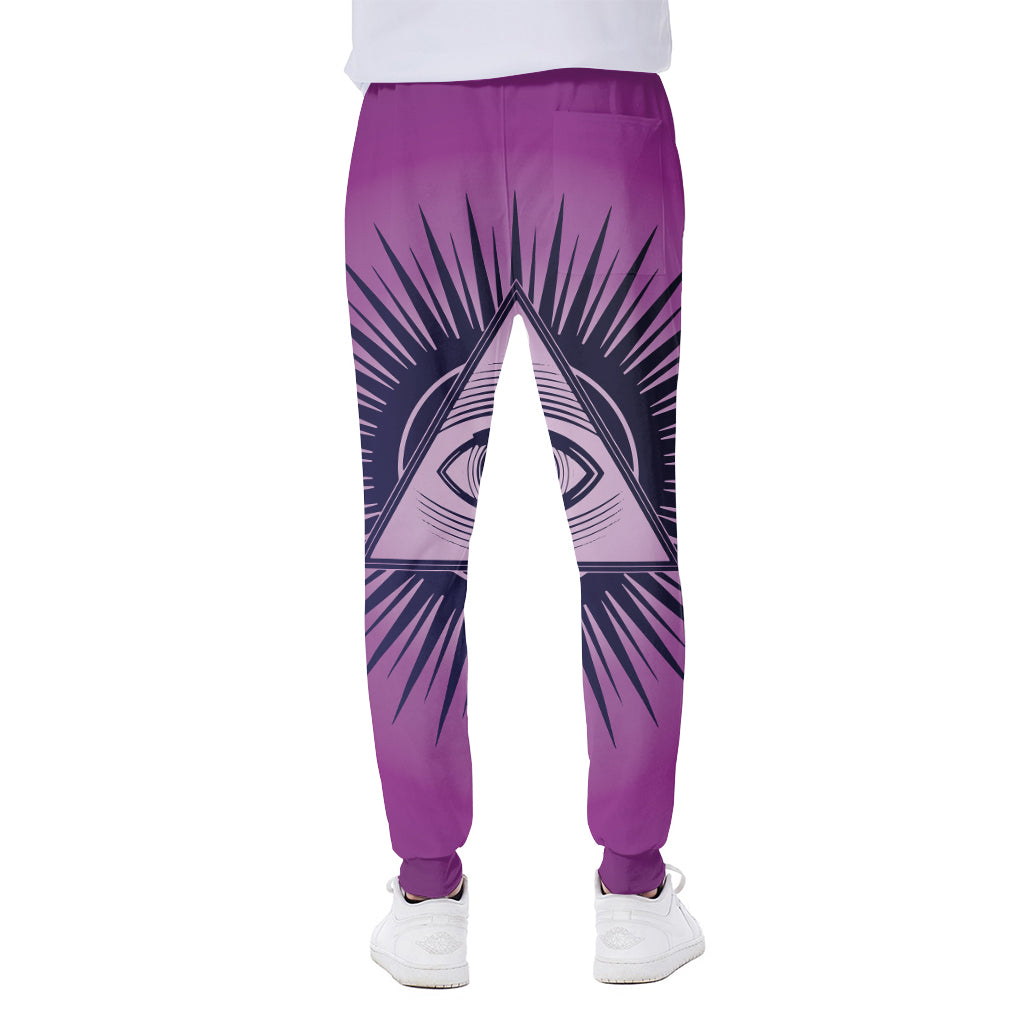 Purple Eye of Providence Print Scuba Joggers