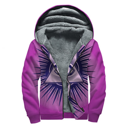 Purple Eye of Providence Print Sherpa Lined Zip Up Hoodie