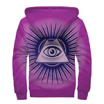 Purple Eye of Providence Print Sherpa Lined Zip Up Hoodie