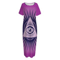 Purple Eye of Providence Print Short Sleeve Long Nightdress