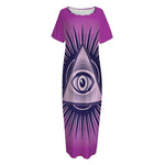 Purple Eye of Providence Print Short Sleeve Long Nightdress