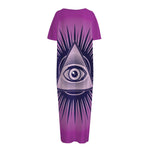 Purple Eye of Providence Print Short Sleeve Long Nightdress