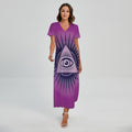 Purple Eye of Providence Print Short Sleeve Maxi Dress