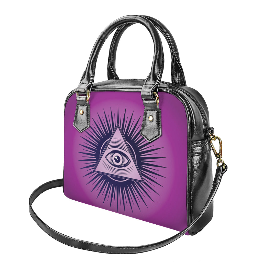 Purple Eye of Providence Print Shoulder Handbag
