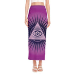 Purple Eye of Providence Print Side Slit Maxi Skirt