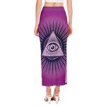Purple Eye of Providence Print Side Slit Maxi Skirt