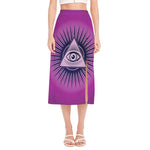 Purple Eye of Providence Print Side Slit Midi Skirt