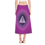Purple Eye of Providence Print Side Slit Midi Skirt