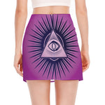 Purple Eye of Providence Print Side Slit Mini Skirt