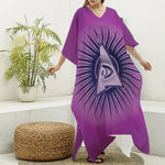 Purple Eye of Providence Print Silk V-Neck Kaftan Dress