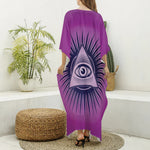 Purple Eye of Providence Print Silk V-Neck Kaftan Dress