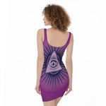 Purple Eye of Providence Print Sleeveless Bodycon Dress