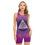Purple Eye of Providence Print Sleeveless One Piece Swimsuit