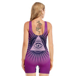 Purple Eye of Providence Print Sleeveless One Piece Swimsuit